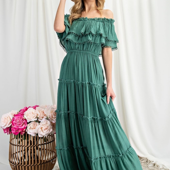 OFF THE SHOULDER RUFF MAXI DRESS - Picture 7 of 12